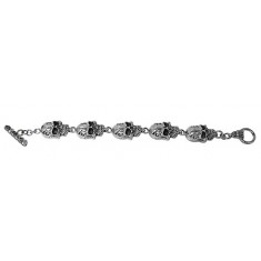 18mm Skull Head Bracelet with Toggle Clasp, 8.5" Length, Sterling Silver